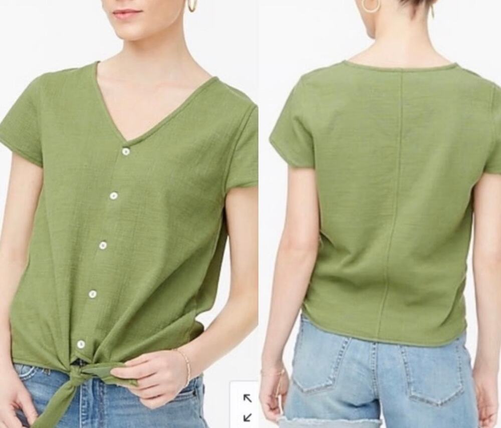 J Crew Button Up Green Blouse